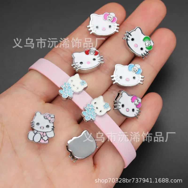 5cps 8mm Enamel Hello Kitty Charms Accessories DIY Wrist Strap Bracelet Collar Handmade Beads for Jewelry Making Kids Gifts