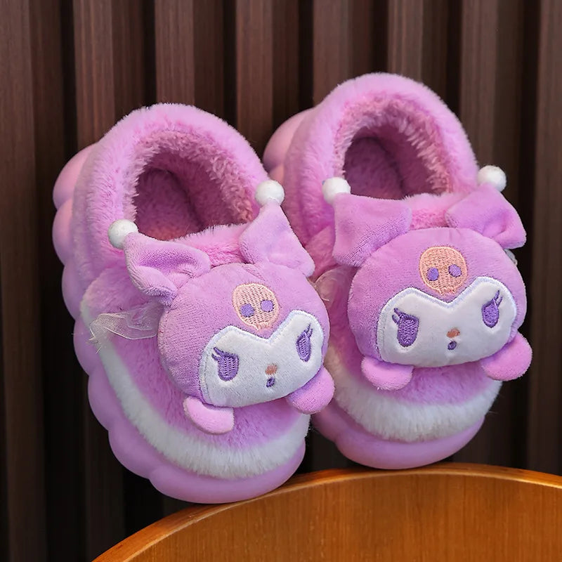 Sweet Family Winter Warm Slippers Cute Kawaii Sandals Kuromi My Melody Hello Kitty Soft Sole Shoes