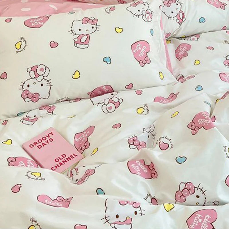 Hello Kitty 4Pcs/set Kawaii Anime Cartoon Bedding Quilt Cover Student Bedding Soft Microfiber Bedspread Lightweight Coverlet