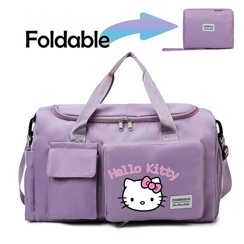 Hello Kitty Cartoon Travel Bag Large Capacity Storage Shoulder Bags Gym Duffle Pack with Shoe Compartment Portable HandBag