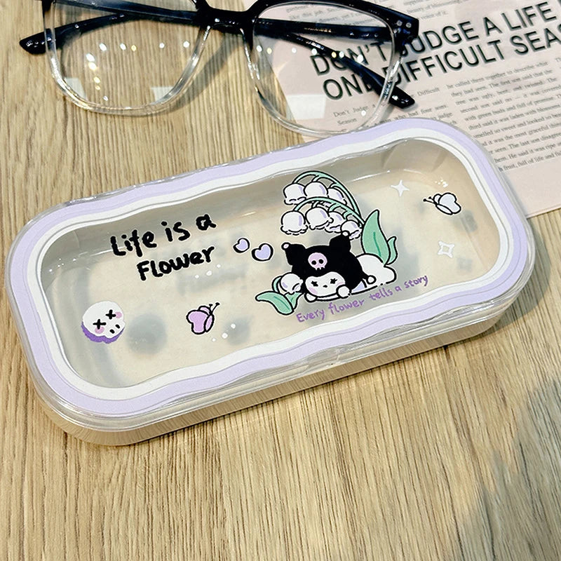 New Cartoon Anime Hello Kitty Kuromi Melody Glasses Case Kawaii Fashion Simple Portable Anti-fall Sunglasses Storage Box