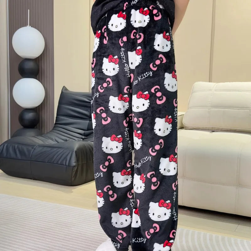 Hello Kitty Christmas Pajamas Pants Anime Sanrio 2024 New Flannel Men Women Winter Casual Trousers Ladies' Home Loose Pajamas