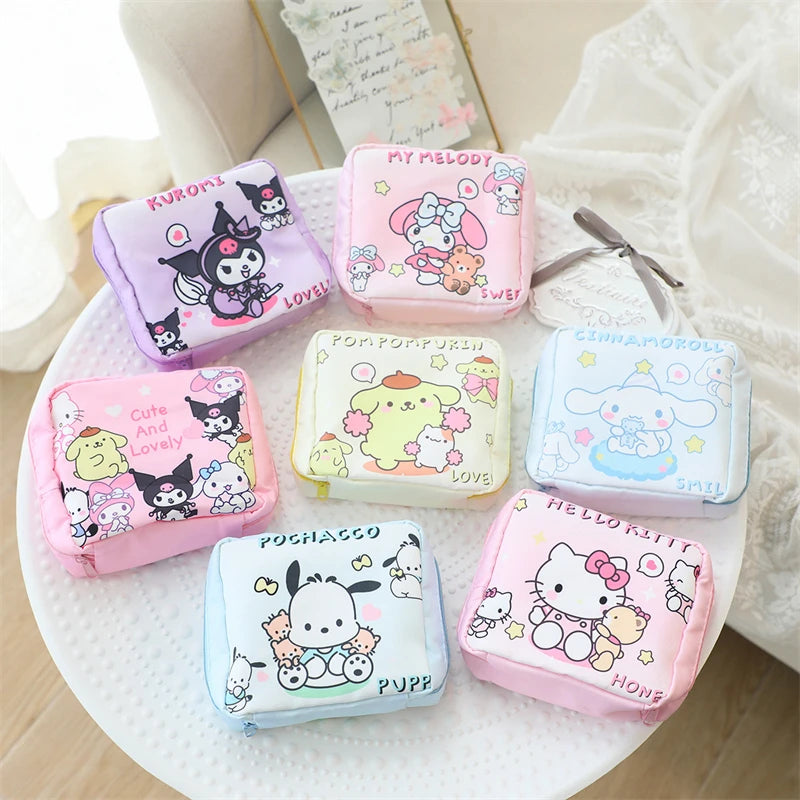 Hello Kitty Sanitary Towel Bags Cartoon Anime Cute Kuromi Coin Purse Fashion Portable Storage Bag Girls Holiday Gifts