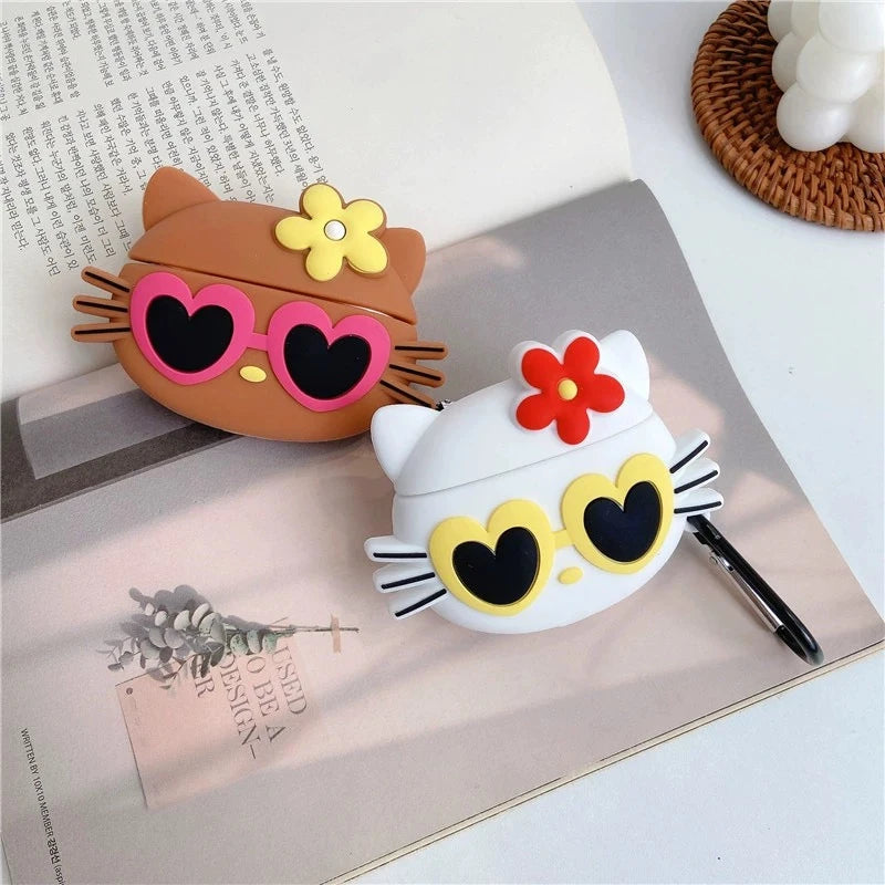 3D Brown Sunglasses Hello Kitty For Air pods Pro 2 Bluetooth Headset Cover for Air pods 1 2 3 Silicone Earphone Case