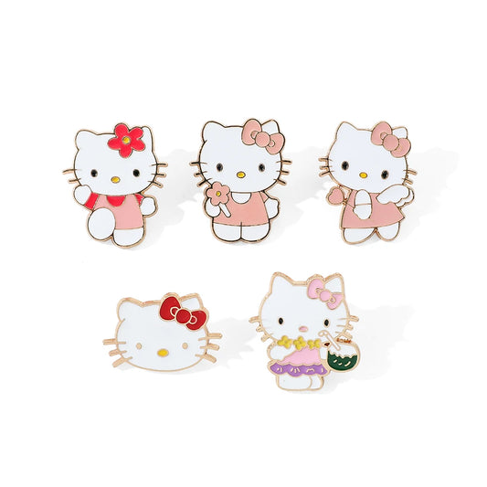 5 Pcs Cartoon Character Brooch Cute Hello Kitty Enamel Pin Backpack Clothing Jewelry Metal Badge Accessories Gift for Friend