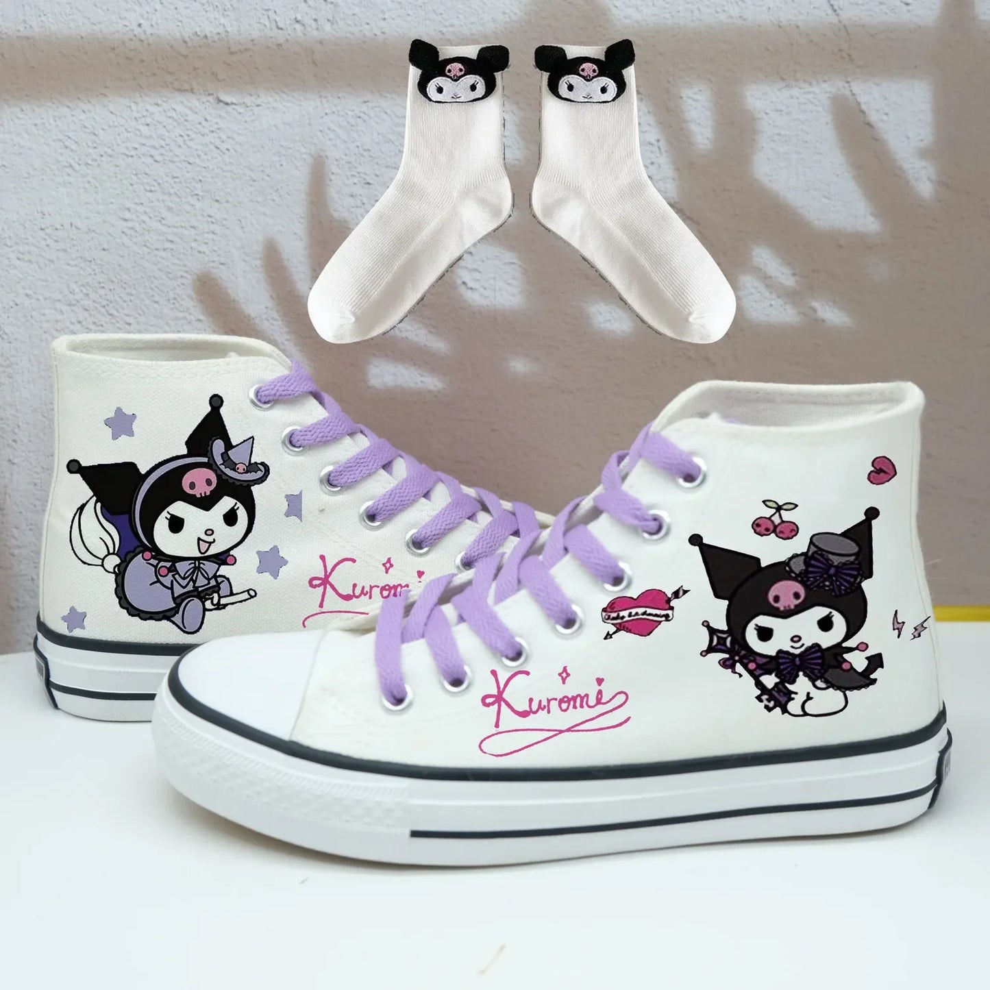 Original Kuromi High Top Canvas Shoes Rubber Non-slip Canvas Shoes Kawaii Student Japanese Girl Cute Cartoon Sneakers