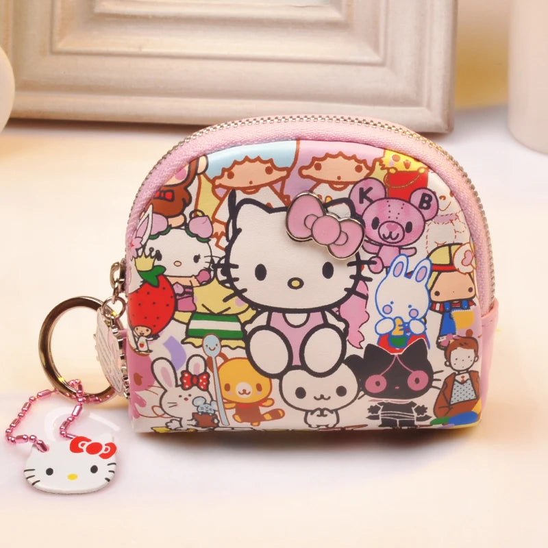 New Hello Kitty Wallet Cute Women's Soft Zipper Cartoon Pattern Mini Coin Bag Girl Birthday Gift Portable Handbag Multi function