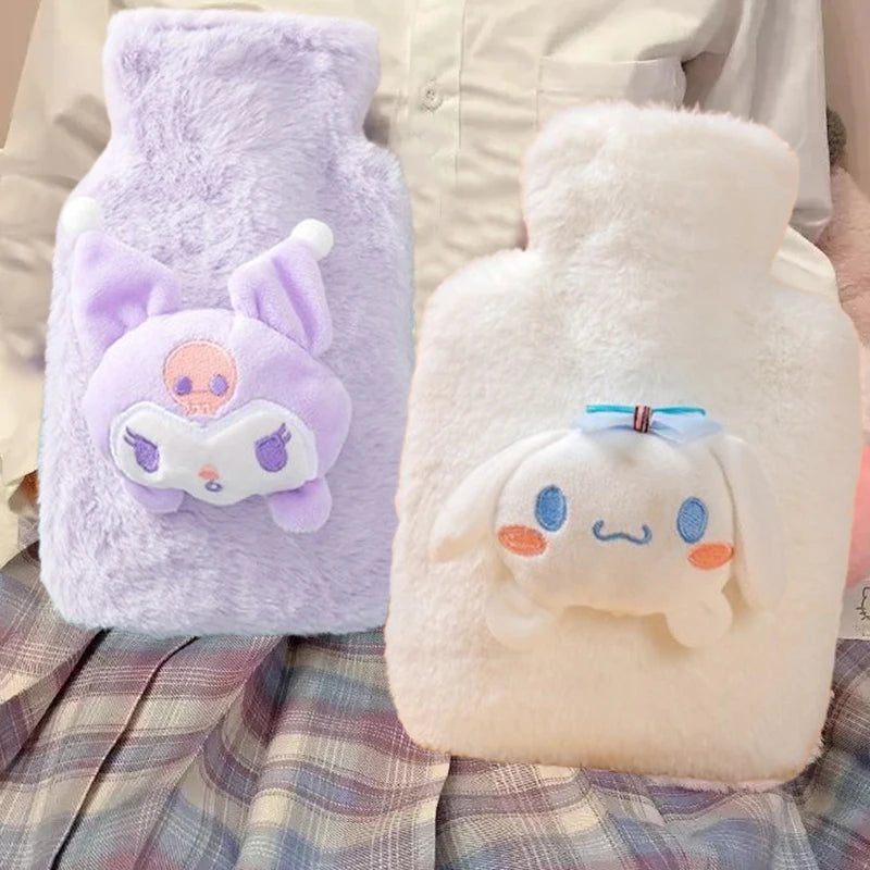 Sanrio Plush Hot Water Bottle Hello Kitty Kuromi Cinnamoroll Melody Reusable Heating Hot Water Bottle Bag Girls Gifts 250ML