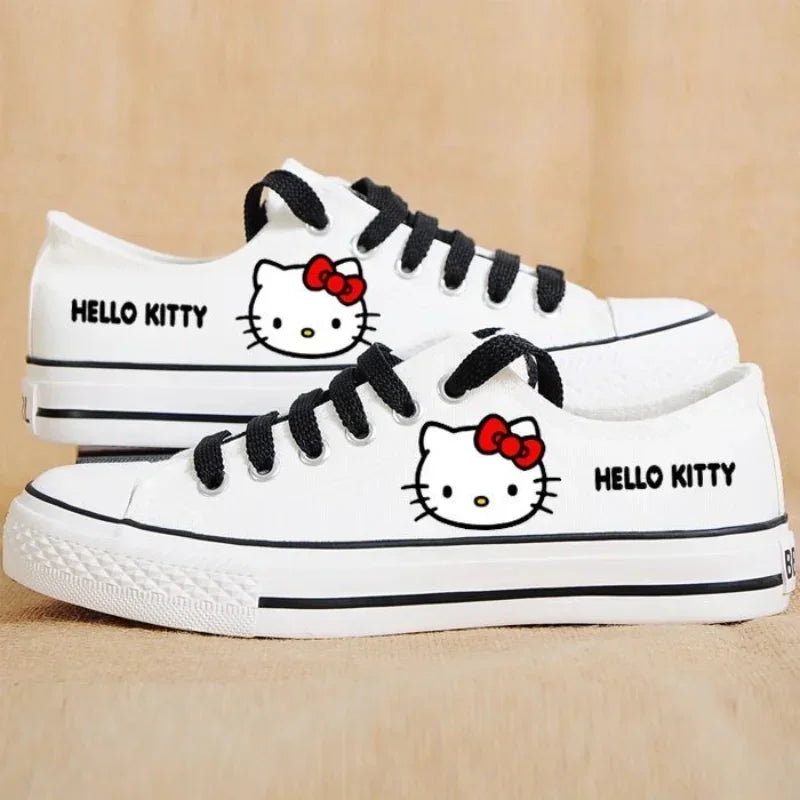 Hello Kitty Low Top Girls Canvas Shoes Teenagers Black Student Travel Shoes Lace Up High-top Sneakers Spring Autumn Lolita Shoes