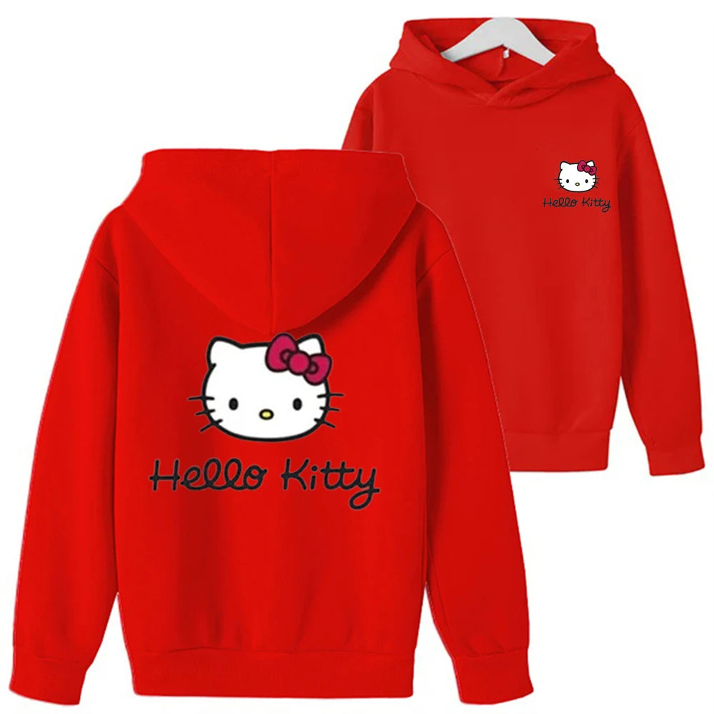 New red Leisure Sweatshirt Hello Kitty Kids Clothing  Age 3-12 Toddler Top Children's Hoodie print Boy Girls' Coat Long Sleeve