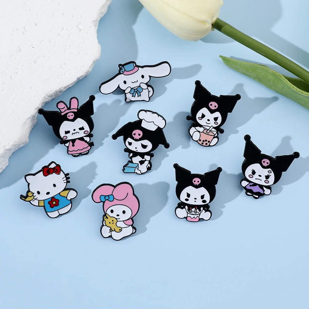 8 PCS Animal Hello Kitty Brooch Angry Princess Melody Lapel Pin Fashion Cinnamon Metal Badge Backpack Clothing Jewelry