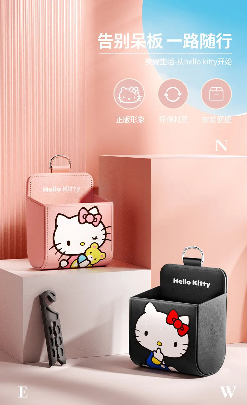 Kawaii KT Cat Car Air Outlet Storage Bag Hello Kitty Storage Box Multifunctional Auto Organizer Box Car Decor Accessories