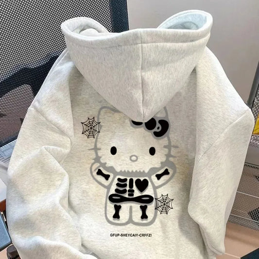 New Kawaii Hello Kitty Casual Hoodies Pullover Anime Autumn Winter All-match Oversized Cartoon Women Men Sweatshirts Tops Gifts