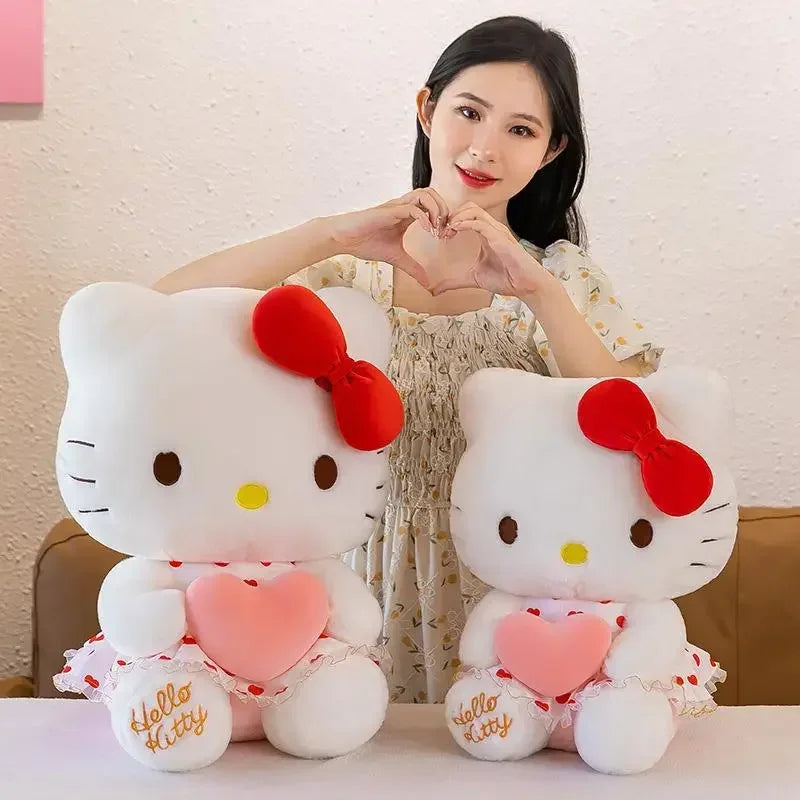 New Cartoon Anime Sheer Dress Hello Kitty Plush Doll Big Cute Room Decoration Plush Toy Sleeping Pillow Kawaii Soft Toy