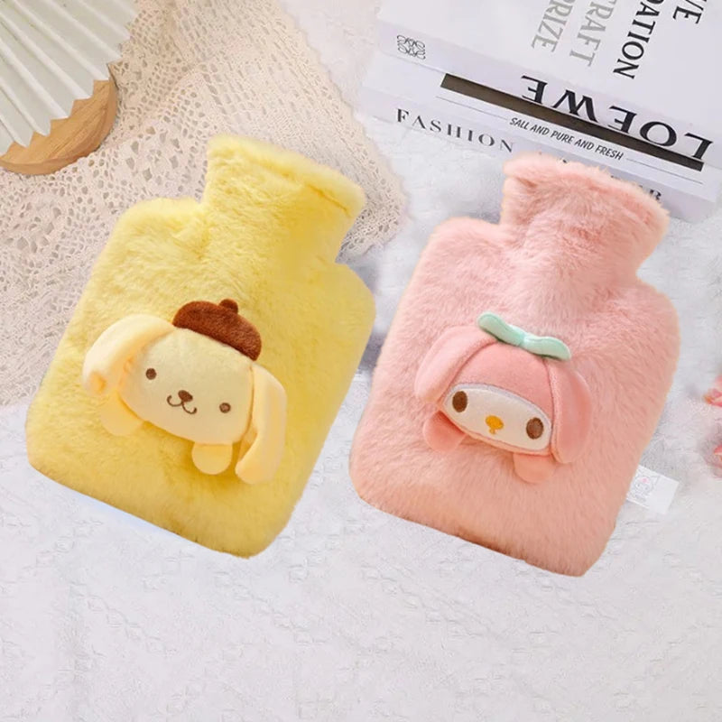 Sanrio Plush Hot Water Bottle Hello Kitty Kuromi Cinnamoroll Melody Reusable Heating Hot Water Bottle Bag Girls Gifts 250ML