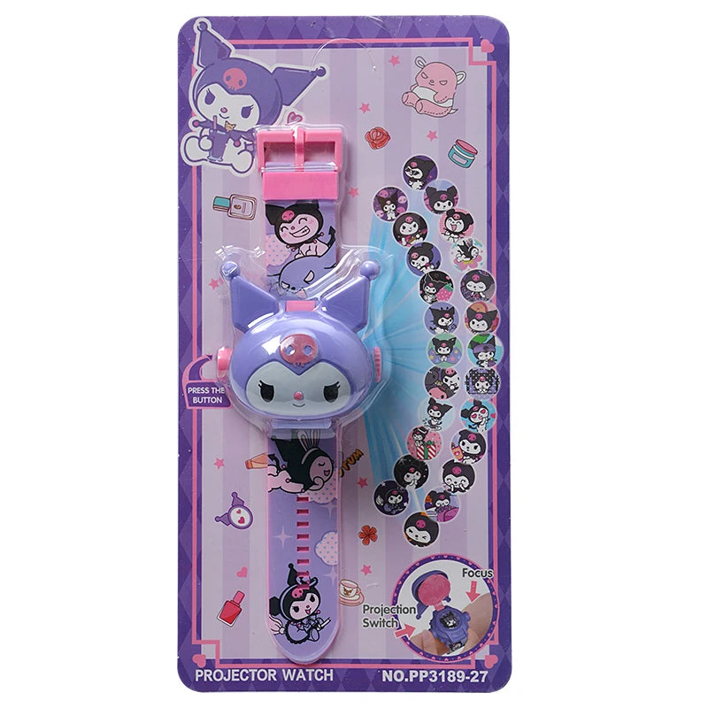 Hello Kitty Toys Set 24 Style 3D Projection Digital Watch Cinnamoroll Kuromi Melody Anime Action Figure Model Toy For Kid