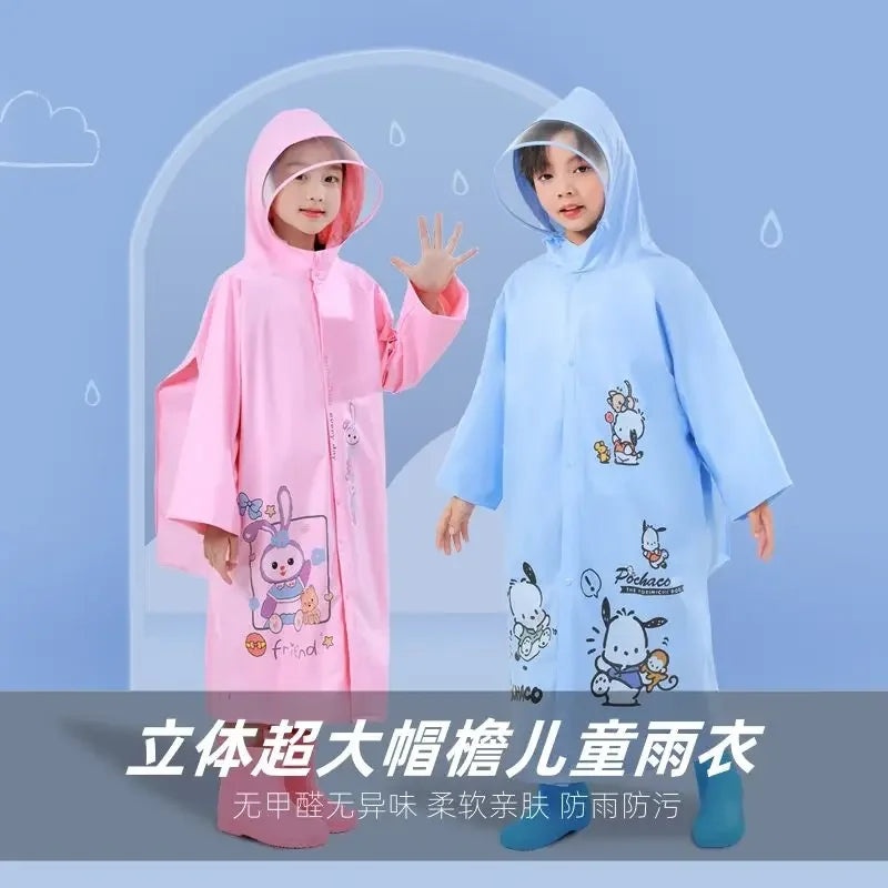 Children's Raincoat Kawaii Thickened Waterproof Poncho Girl Outdoor Camping Hiking Hooded Rain Gear Poncho 3-12 Years Old