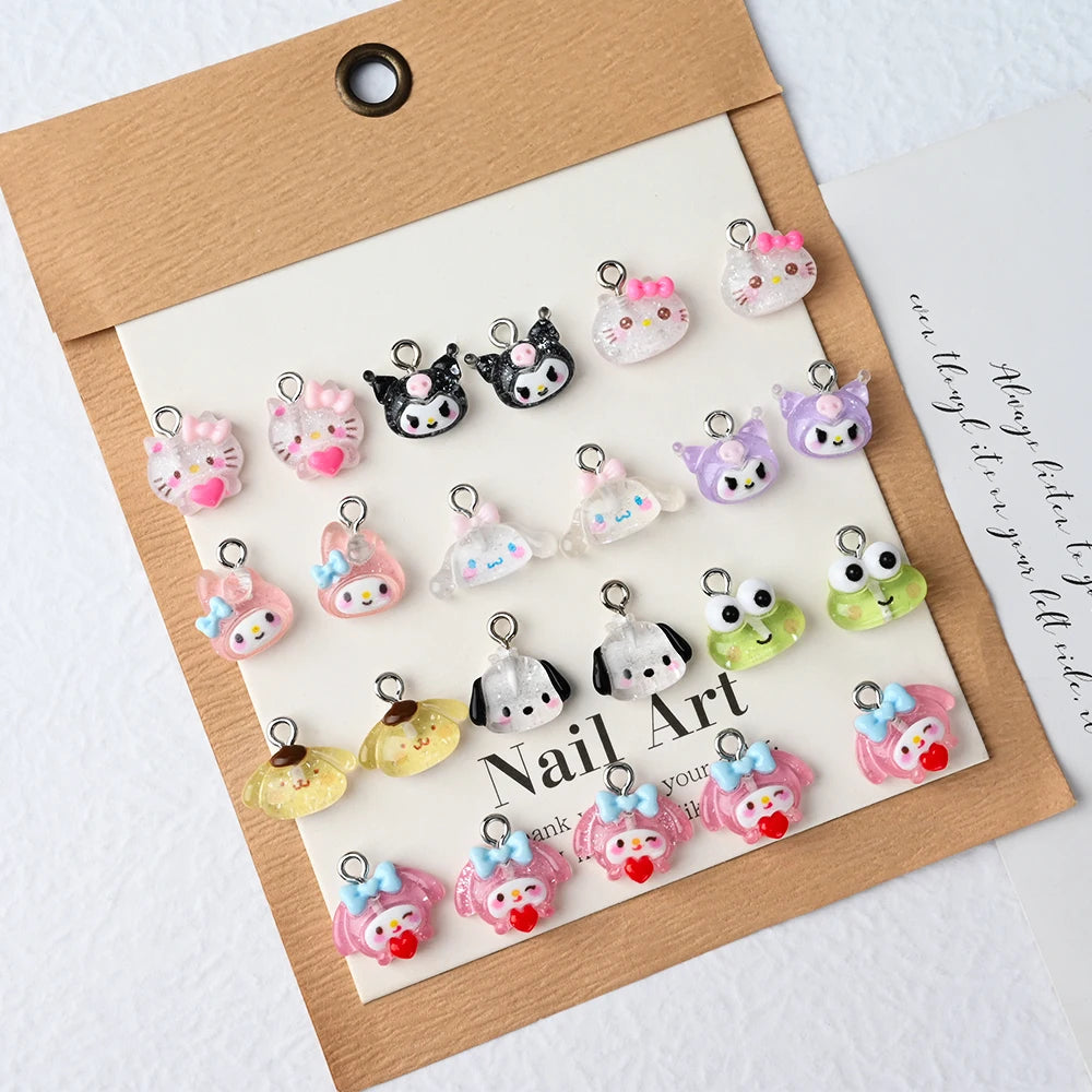 10/35/50Pcs Kawaii Nail Charms Funny Cute Hellokitty/Kuromi/Melody Charms Pendant for DIY Earring Keychain Jewelry Making