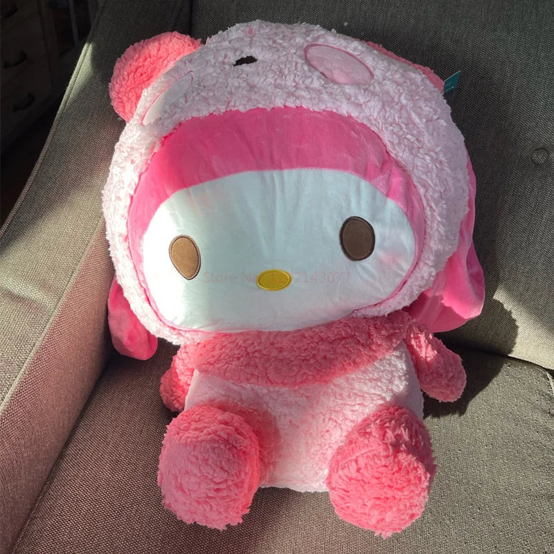 Large My Melody Turned Into A Panda Pillow Stuffed With Kawaii Doll Plush Toy Kuromi Hello Kitty Plush Gift.