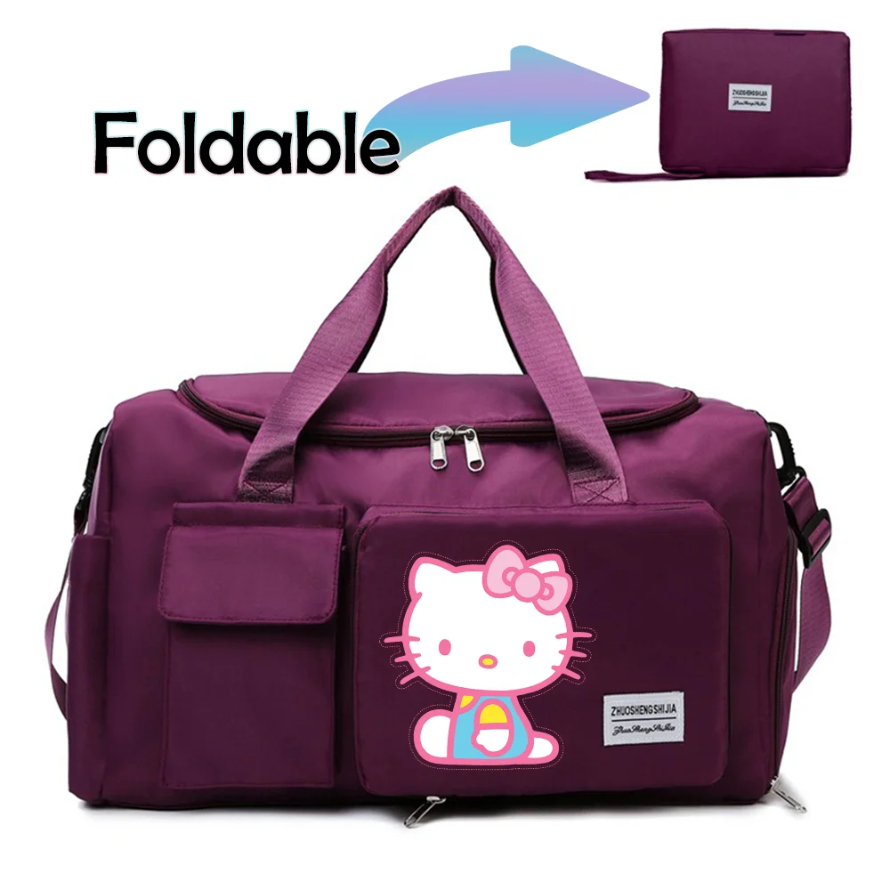 Hello Kitty Cartoon Travel Bag Large Capacity Storage Shoulder Bags Gym Duffle Pack with Shoe Compartment Portable HandBag