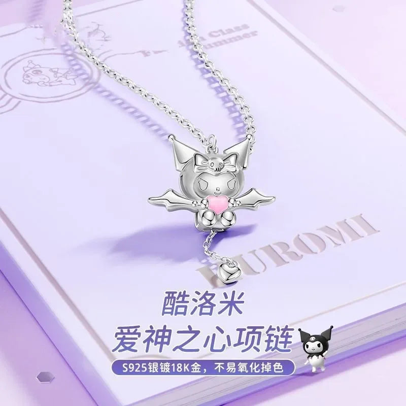 Sanrio Kuromi Silver Plating Necklace for Women Cartoon Anime Fashion Cupid Collarbone Chain Kawaii Charm Jewelry Girl Gifts