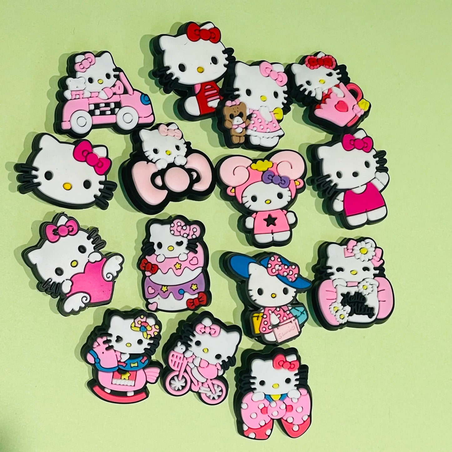 Hot Sales 1-15pcs Hello Kitty PVC Adorable Shoes Buckle Charms Kids Sandals Decorations Fit Birthday Gifts