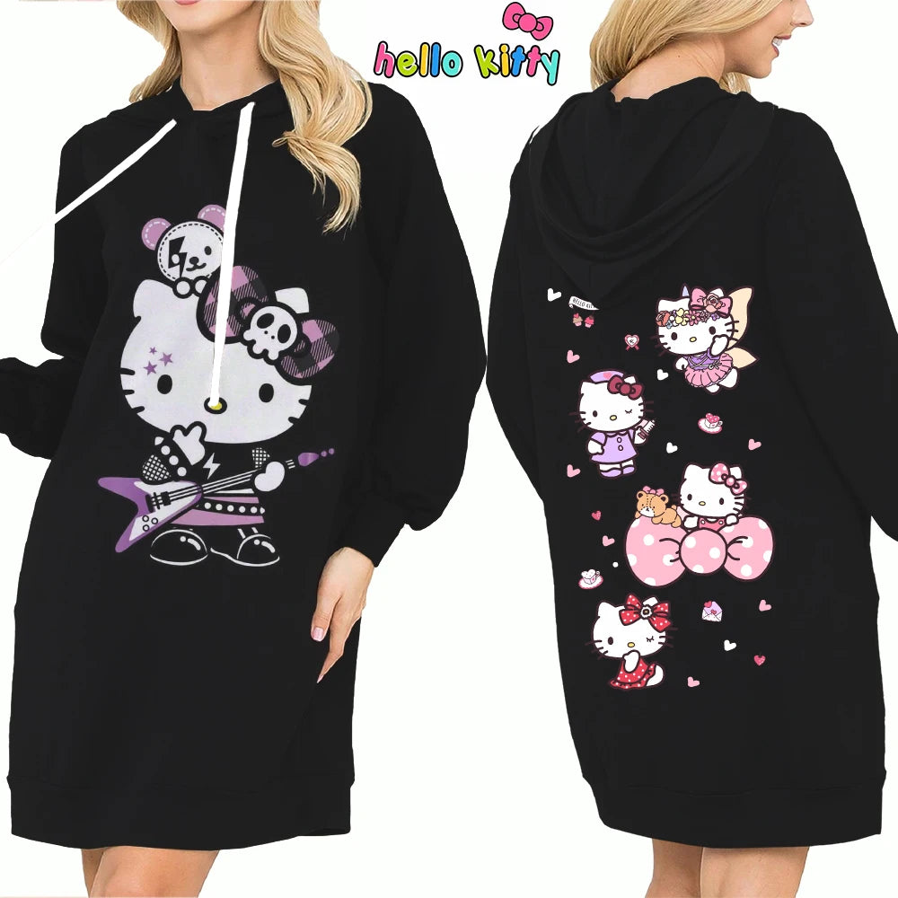 Hello Kitty Top Y2k Clothes S-3XL Kawaii 2025 Lovely Autumn/winter Sweatshirts Women's Hoodie Dress Anime Streetwear Hoody Woman