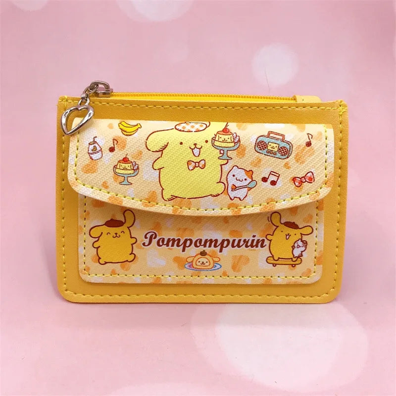 Kawaii Cartoon PU Leather Wallet Anime Hello Kitty Cinnamoroll Kuromi Casual Short Wallets Cute Card Holder Coin Purse