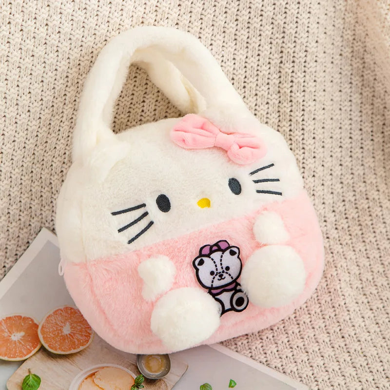 Kawaii Kuromi Cinnamoroll Hello Kitty My Melody Soft Plush Tote Bag Anime Pompom Purin Pochacco Handbag Storage Bag Girls