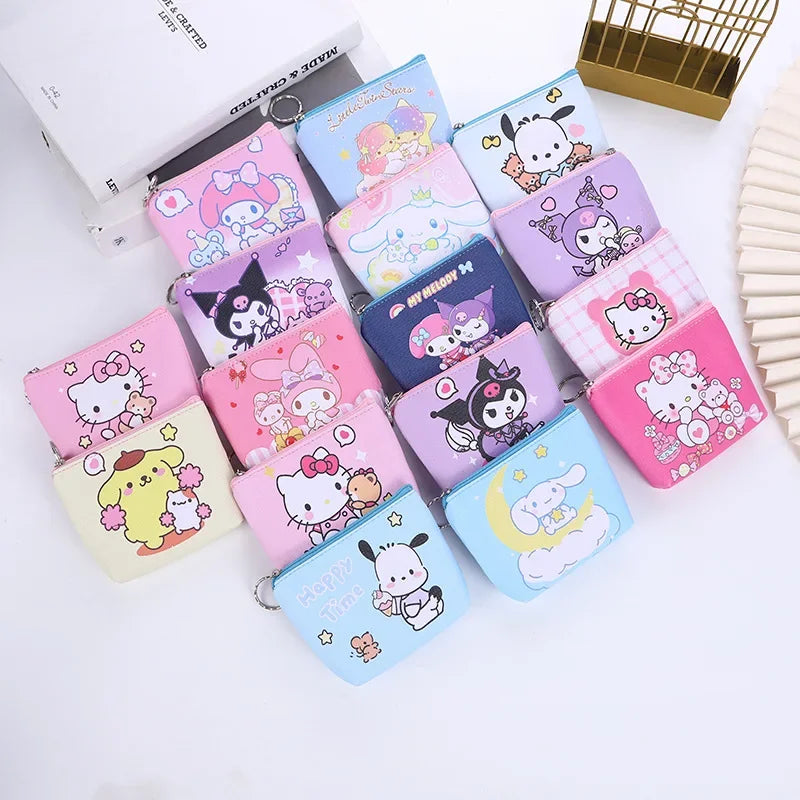 Hello Kitty Purse Coin Purses Cartoon Printed PU Melody Cute Wallet Bag Keychains Storage Bag Kuromi Kawaii Mini Pouch