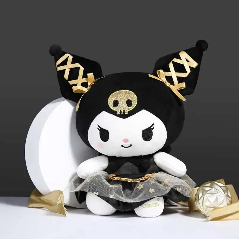 25CM New Kawaii Black Gold Series Plush Stuffed Toy Soft Pillow Cute Kuromi Hello Kitty Birthday Gift Children's Toy