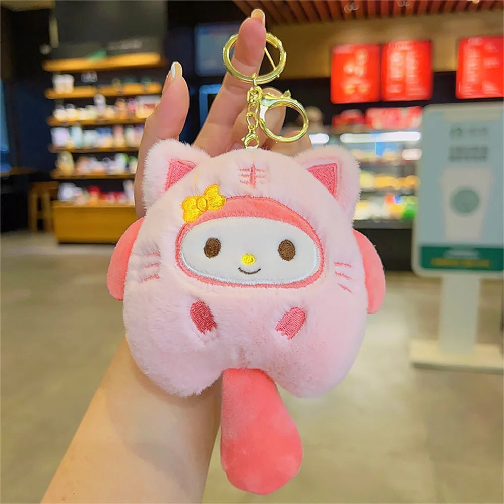 Hello Kitty Plush Keychain Dolls Kawaii Kuromi Cinnamoroll Cartoon Plush Backpack Pendant Accessories Girls Gifts Toys