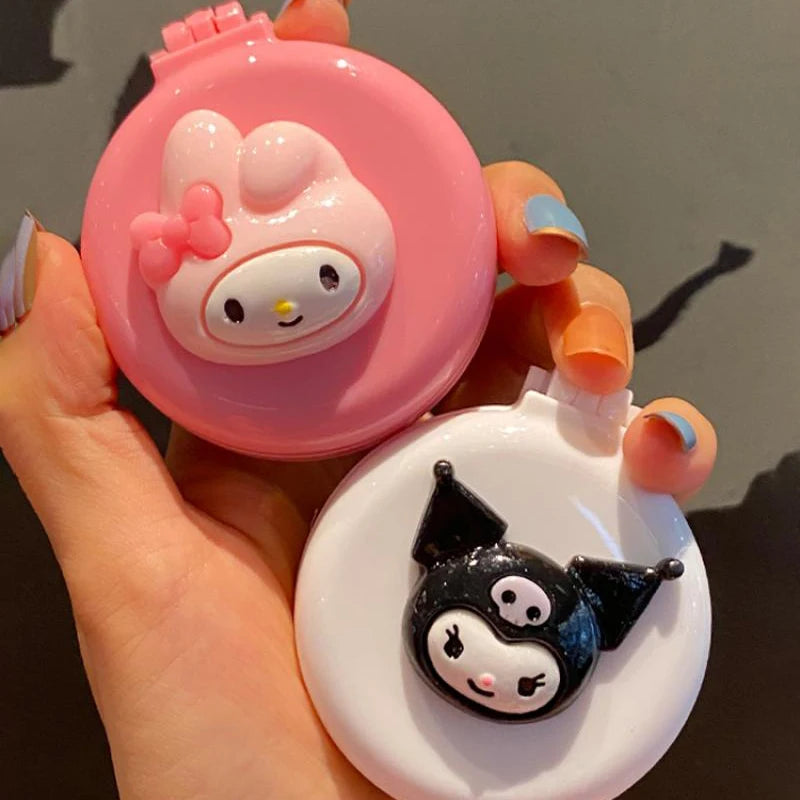 Kawaii Hello Kitty Makeup Mirror Y2K Anime Kuromi Melody Cinnamoroll Cute Folding Airbag Comb Mini Carry-On Small Mirror