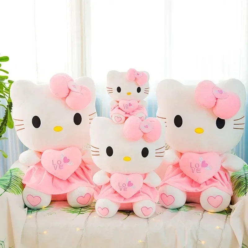 55cm Anime Kawaii Hello Kitty Plush Toy Pink Bowknot Dress Peluche Doll Cute Decorate Pillow Children Birthday Xmas Gifts