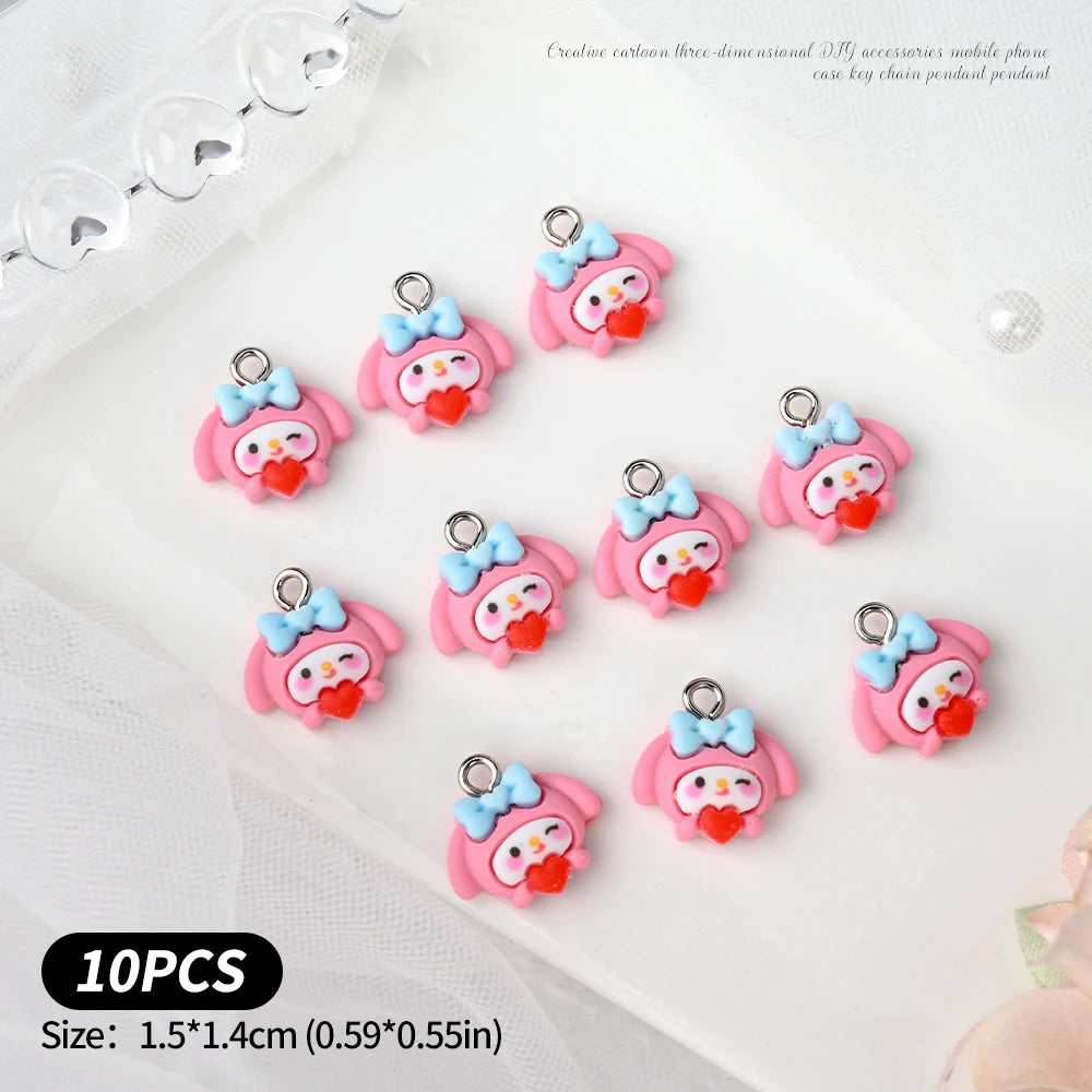 10/35/50Pcs Kawaii Nail Charms Funny Cute Hellokitty/Kuromi/Melody Charms Pendant for DIY Earring Keychain Jewelry Making