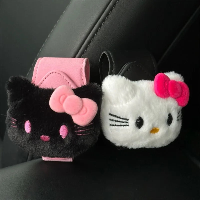 Kawaii Charms Plush Hello Kitty Car Sunglasses Clip Cartoon Creative Pink Eye Clip Storage Birthday Gift Decoration Cute