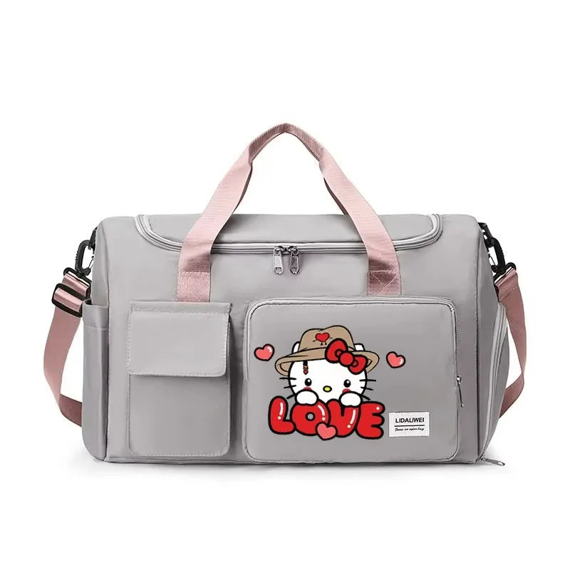 Hello Kitty Women Carry on Travel Bag Large Capacity Gym Weekend Duffle Bags Shoe Compartment Sport Fitness HandBag Girl Gift