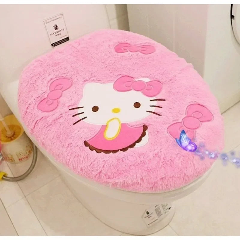 Anime Hello Kitty Toilet Seat Cushion Three Pieces Set Restrooms Universal Winter Household Plush Toilet Seat Cover gift