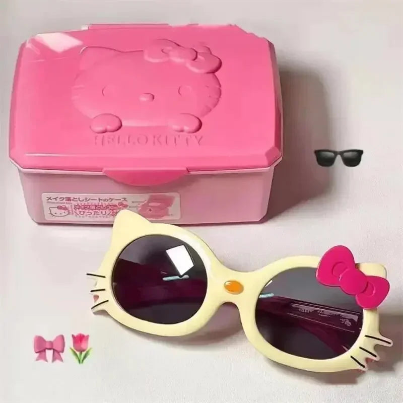 Hello Kitty Portable Sunglasses Cute Anime Cartoon KT Cat Fashion Child Sunshade Sunscreen Cosplay Prop Holiday Gifts