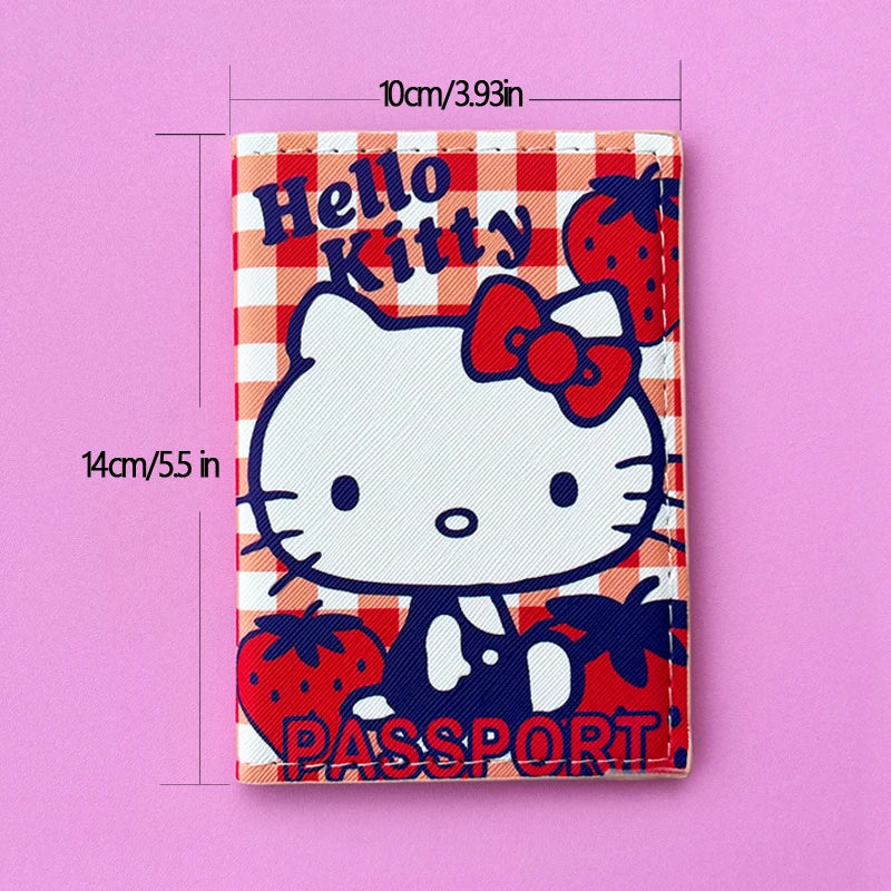 Cartoon HELLO KITTY Travel Passport Cover Wallet Unisex Business Multifunction Credit Card Purse Women's Organizer Passport Case