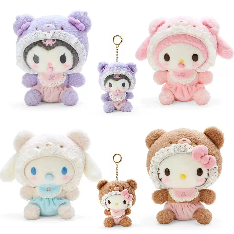 20CM Kawali Kuromi Hello Kitty My Melody Cinnamoroll Pillow Plush Toys Plushie Keychain Stuffed Doll Pendant for Kid Gift