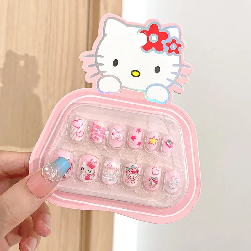 Cartoon Kids Nail Sticker Cute Hello Kitty Cinnamoroll Kuromi Children Self Adhesive Nail Patch Accessories Girl Toy Gift