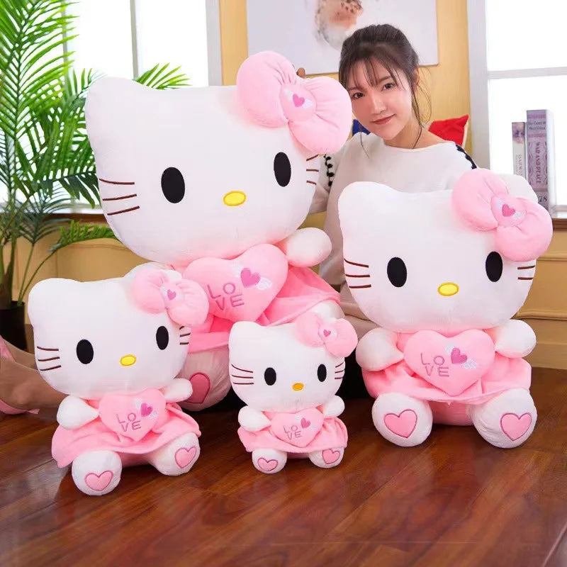 24-55cm Hello Kitty Cat Plush Toys Cartoon KT Cat Plushie Doll Soft Stuffed Anime Pillow Birthday Gifts For Kids Girls