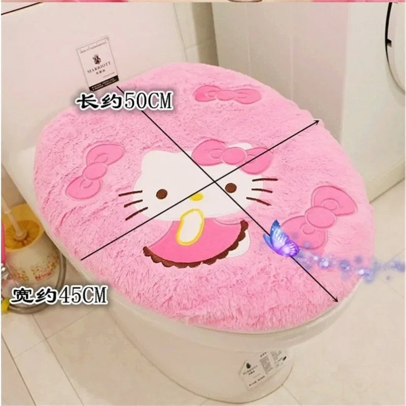 Anime Hello Kitty Toilet Seat Cushion Three Pieces Set Restrooms Universal Winter Household Plush Toilet Seat Cover gift