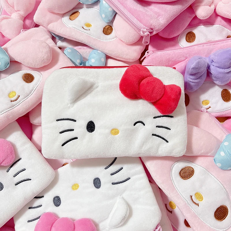 hello kitty cute my melody Melody plush toy coin purse storage bag polka dot bow anime girl birthday gift 16cm wholesale