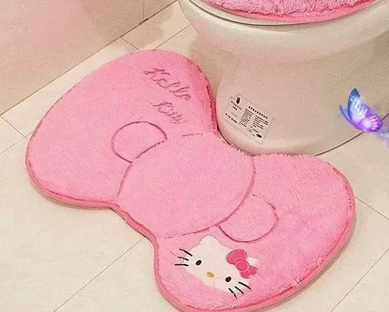 Anime Hello Kitty Toilet Seat Cushion Three Pieces Set Restrooms Universal Winter Household Plush Toilet Seat Cover gift