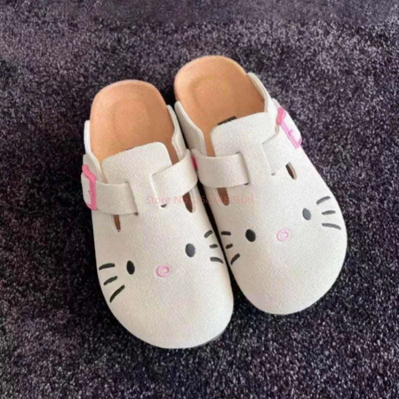 Hello Kitty Cat Kawaii Anime Slippers Summer Female New Thick Sole Flat Shoes Sweet Cartoon Outdoor Anti Slip Slippers