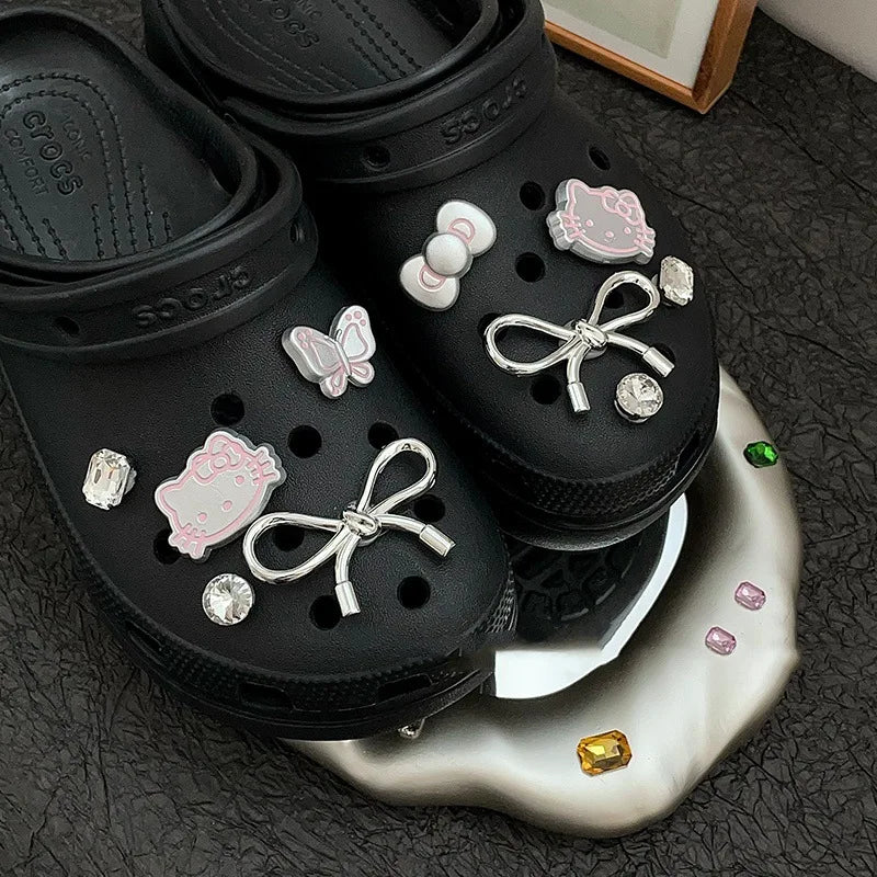 Hello Kitty Silvery Shoe Charms Set Cute Cartoon Plastics Decorations for Clogs & Sandals Perfect Gift for Boy Girl