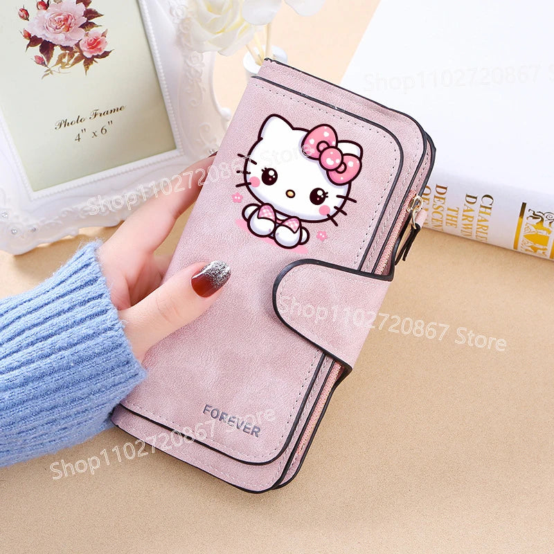 New Hello Kitty Wallet Women Anime Cartoon Fashion Multi-Card Slot Purse  Buckle Nubuck Material Two-color Fabric Wallets Gift