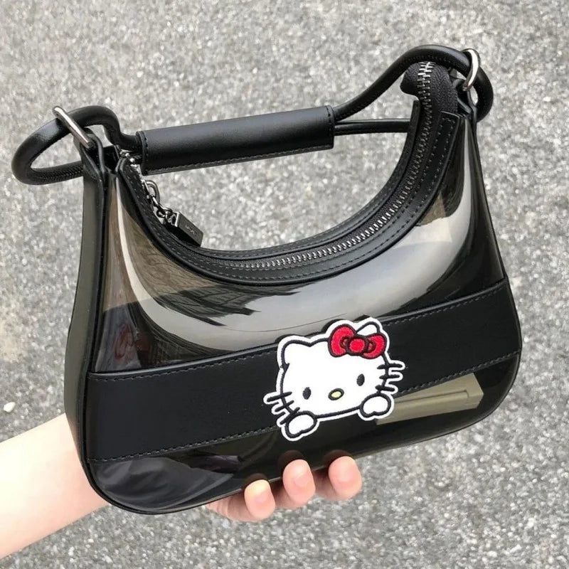 Hello Kitty Transparent Jelly Vintage Handbag Korean Version Fashion Crossbody Bag Sweet Cool Spicy Y2k Girl Underarm Bag